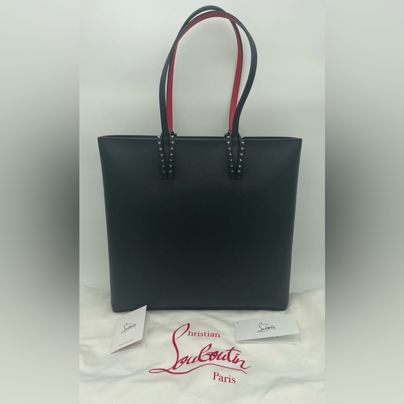 NEW CHRISTIAN LOUBOUTIN CABATA BLACK LEATHER ZIP TOTE SHOULDER BAG NWT AUTHENTIC - Picture 4 of 14